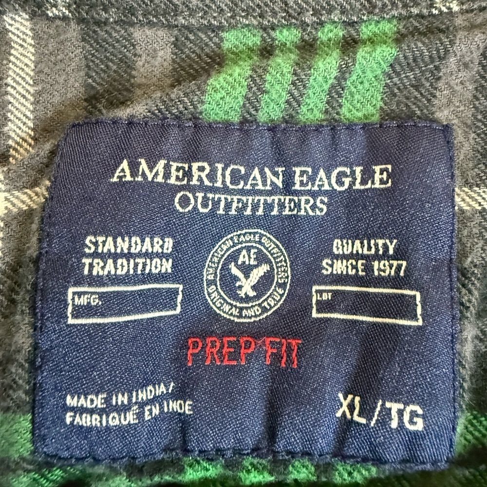 American Eagle Outfitters Green and Gray Checkered Shirt Size XL Prep Fit - Picture 3 of 4
